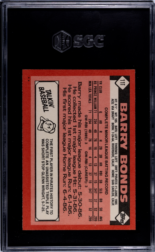 1986 sgc 9 Barry bonds